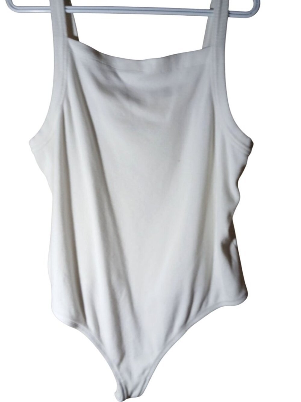 Pilcro Womens White Ribbed Tank Top Bodysuit Square Neck Snap Closure Size 2X